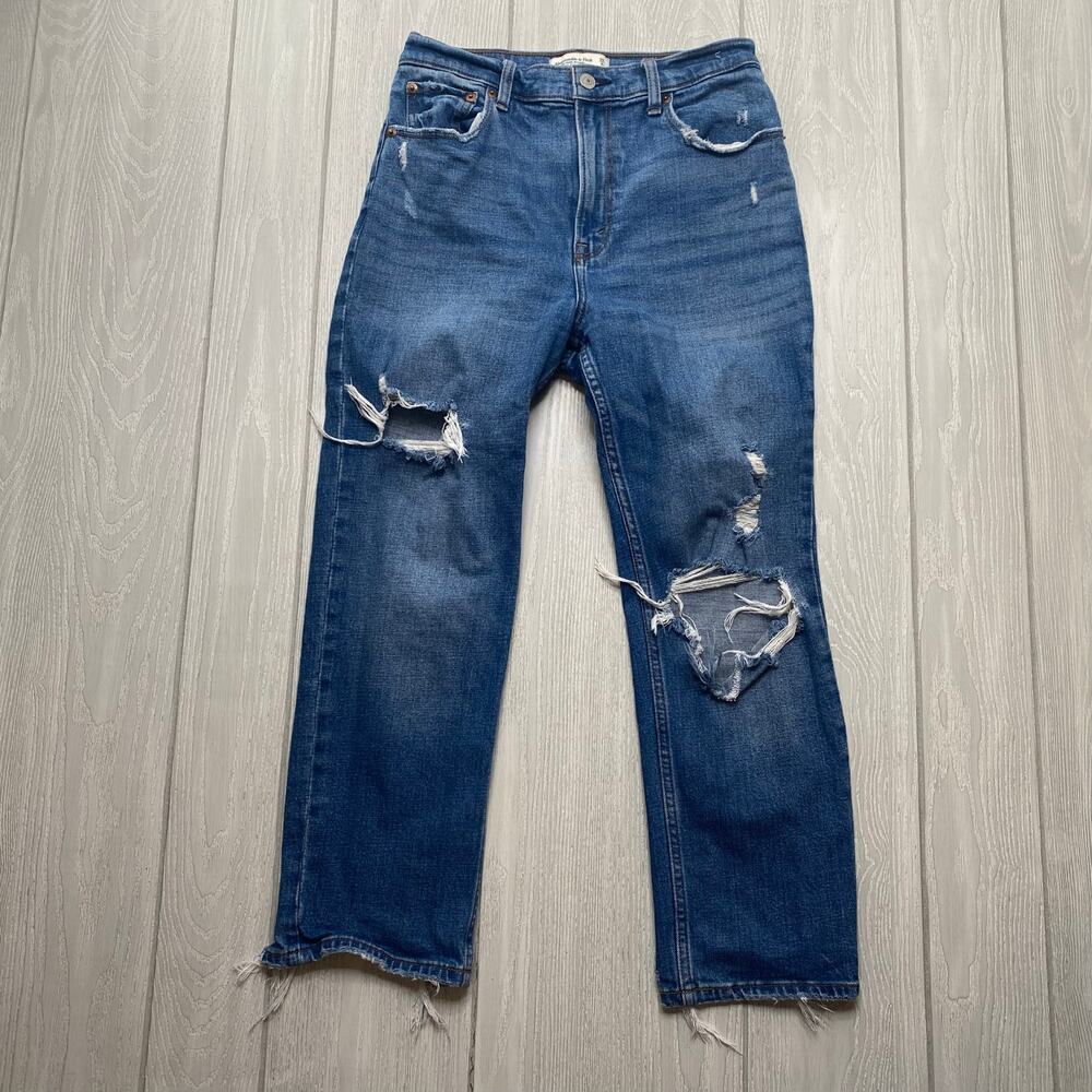 Abercrombie & Fitch Blue The Ankle Straight Ultra High Rise Jeans Size 28